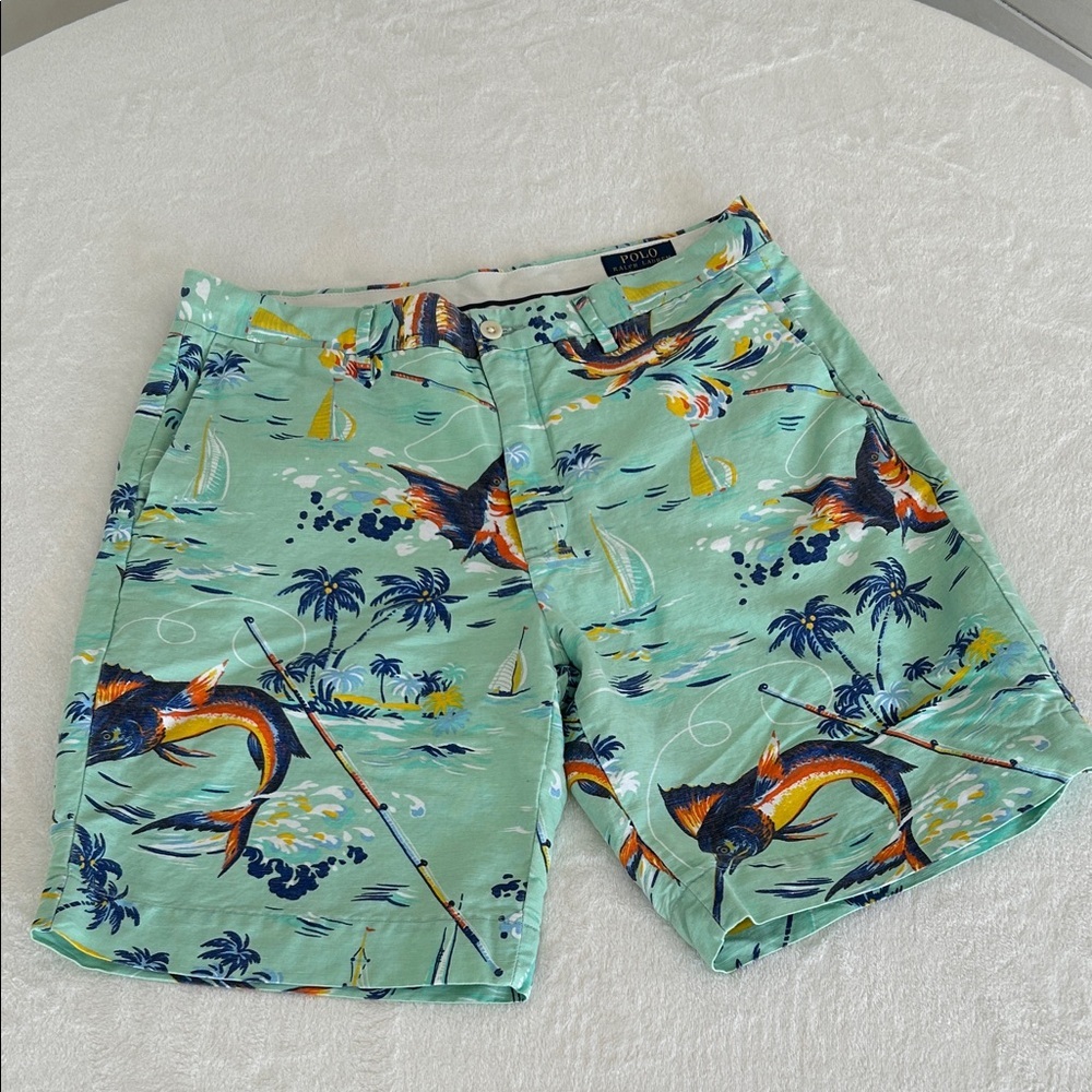 Polo Ralph Lauren Aqua Marlin Print Swim Shorts. Men’s Size 32